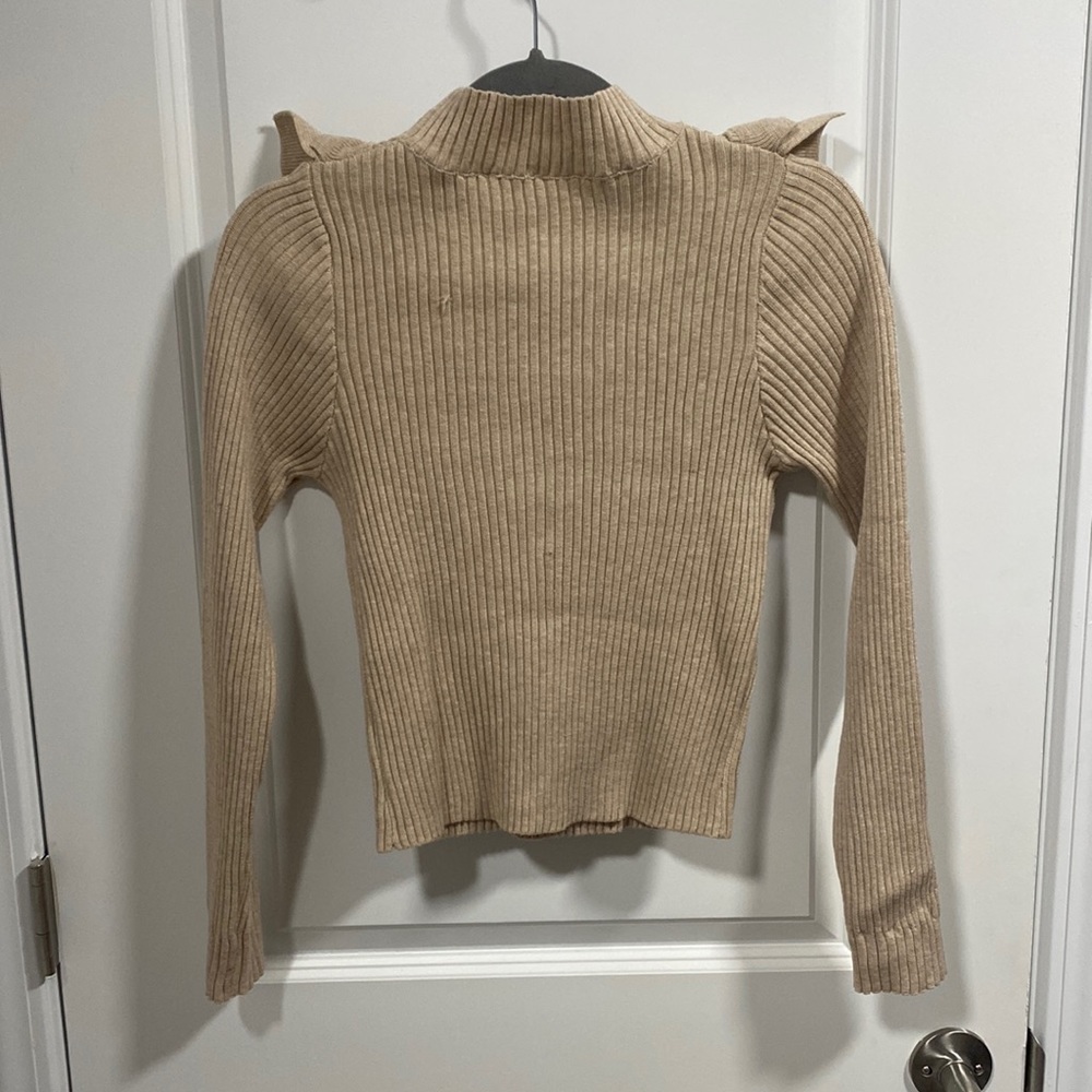 SHEIN Ribbed Ruffle Mock Cropped Sweater - Picture 2 of 7